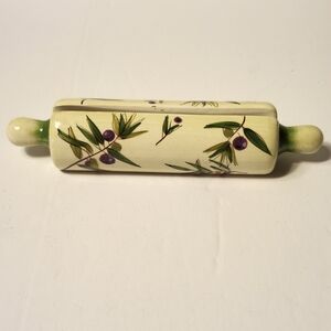 Vintage Recipe/Card Holder, Cream Rolling Pin With Berries
